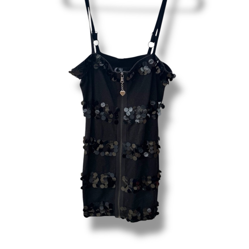 Y2K Forever 21 Twist Black Sequin Party Dress Zipper Front Medium
